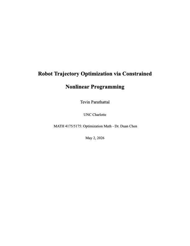 First page of the Robot Trajectory Optimization via Constrained Nonlinear Programming paper