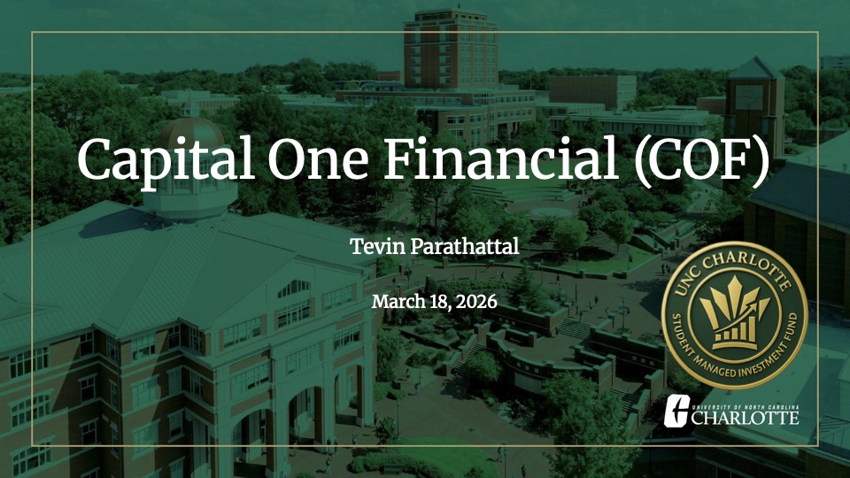 Capital One Financial analysis title slide from March 18, 2026