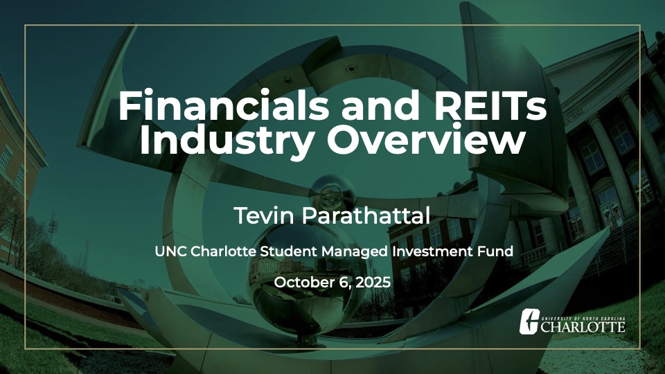 Financials and REITs Industry Overview title slide from October 6, 2025