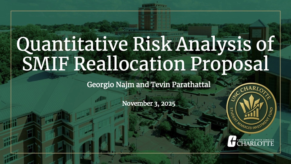 Quantitative Risk Presentation title slide from November 3, 2025