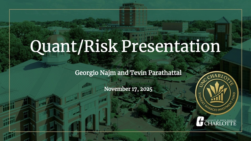 Quantitative Risk Presentation title slide from November 17, 2025