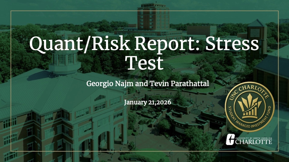 Quantitative Risk Presentation title slide from January 21, 2026