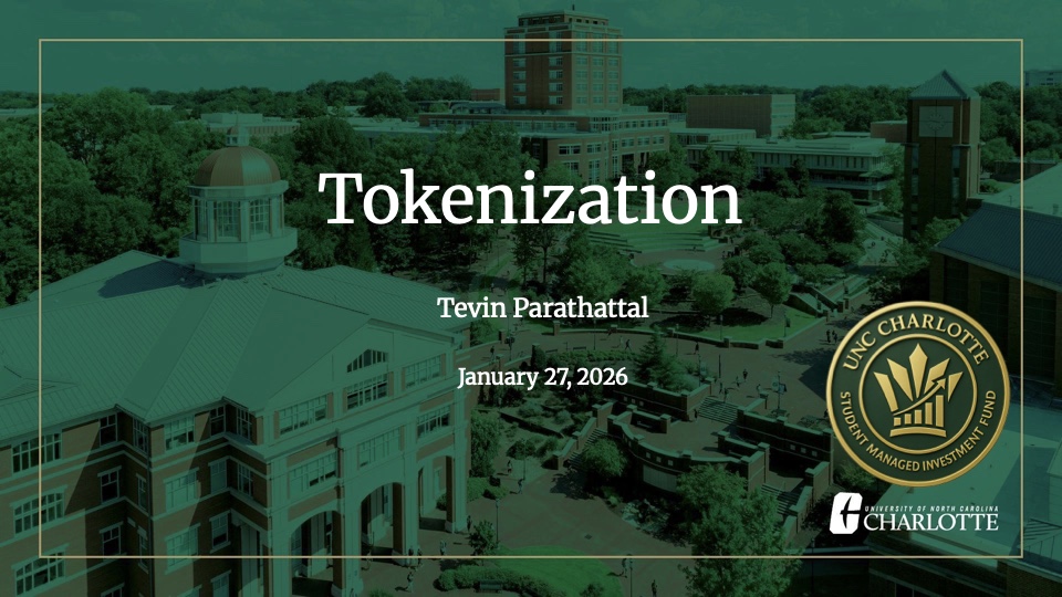 Tokenization presentation title slide from January 27, 2026